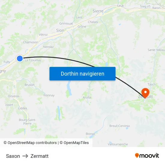 Saxon to Zermatt map