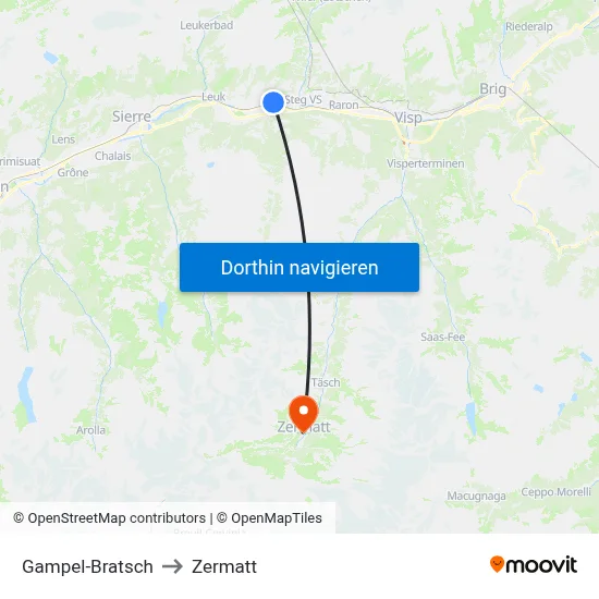 Gampel-Bratsch to Zermatt map