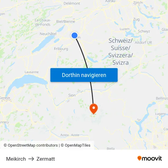 Meikirch to Zermatt map
