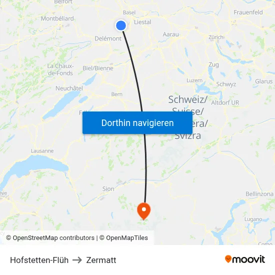 Hofstetten-Flüh to Zermatt map