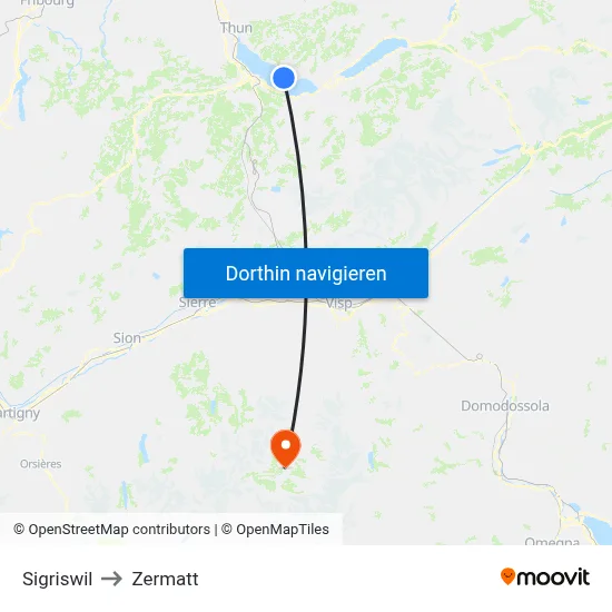 Sigriswil to Zermatt map