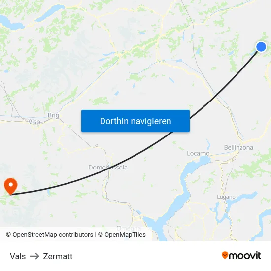 Vals to Zermatt map
