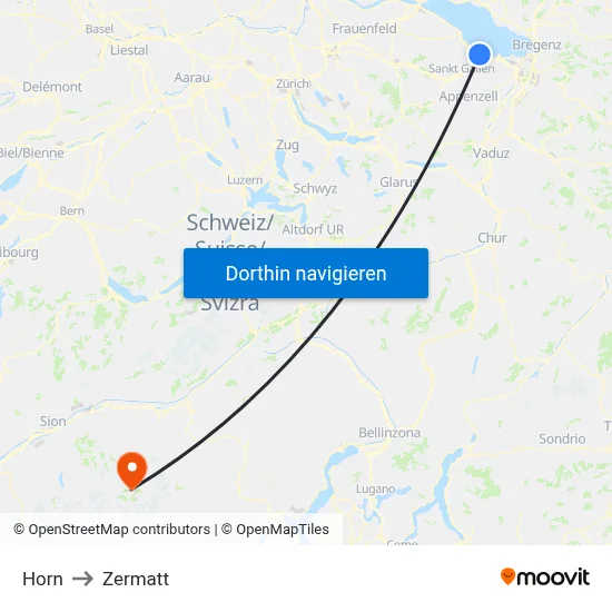 Horn to Zermatt map