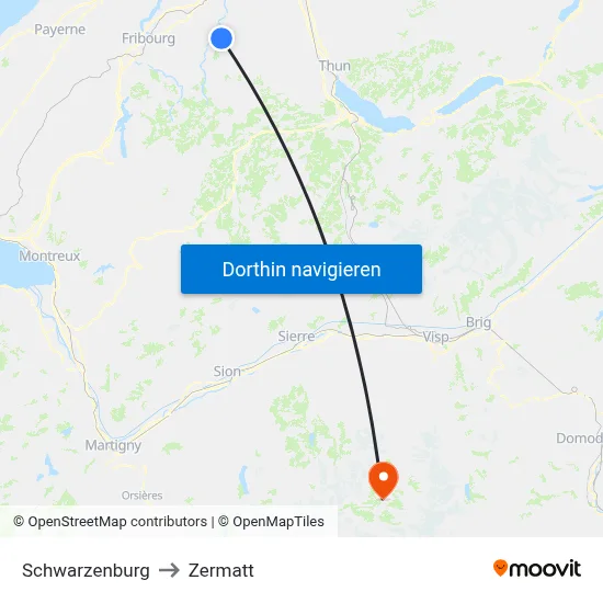 Schwarzenburg to Zermatt map