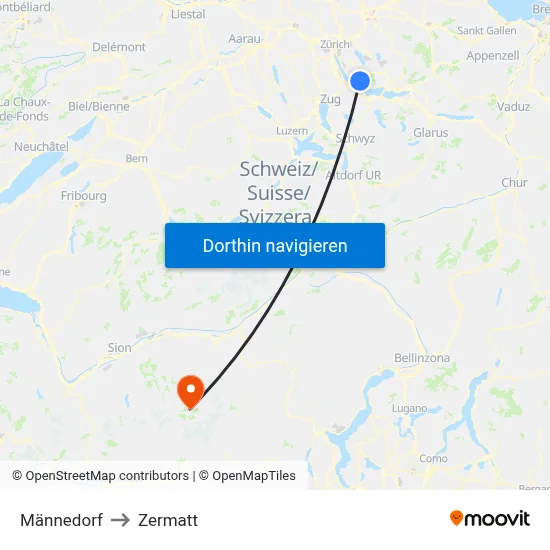 Männedorf to Zermatt map
