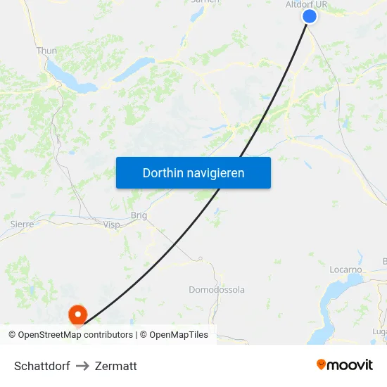 Schattdorf to Zermatt map