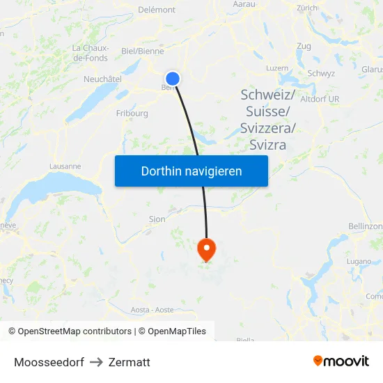 Moosseedorf to Zermatt map