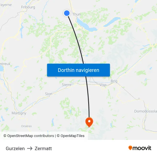 Gurzelen to Zermatt map