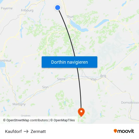 Kaufdorf to Zermatt map
