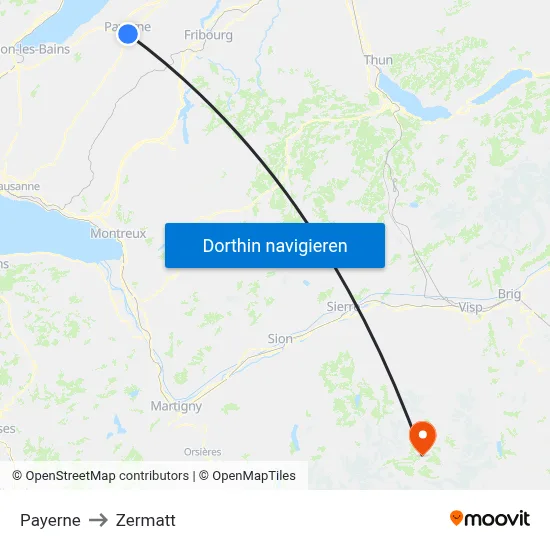Payerne to Zermatt map