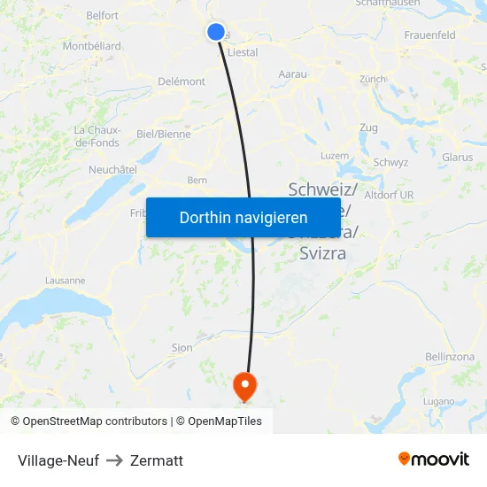Village-Neuf to Zermatt map