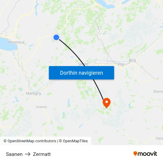 Saanen to Zermatt map