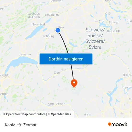 Köniz to Zermatt map