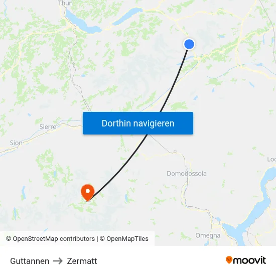 Guttannen to Zermatt map
