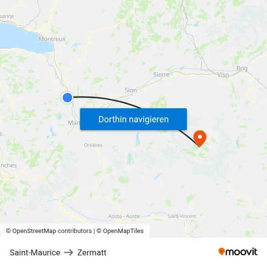 Saint-Maurice to Zermatt map