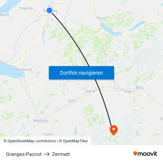 Granges-Paccot to Zermatt map