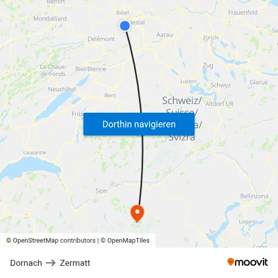 Dornach to Zermatt map
