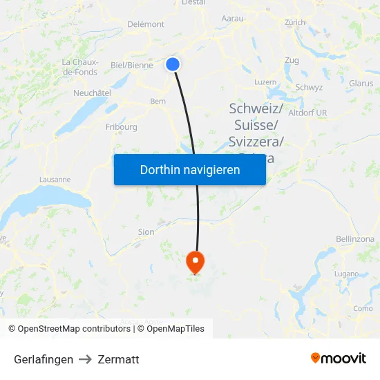 Gerlafingen to Zermatt map
