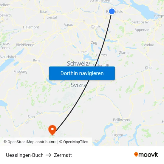 Uesslingen-Buch to Zermatt map