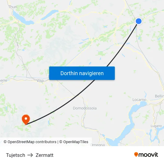 Tujetsch to Zermatt map