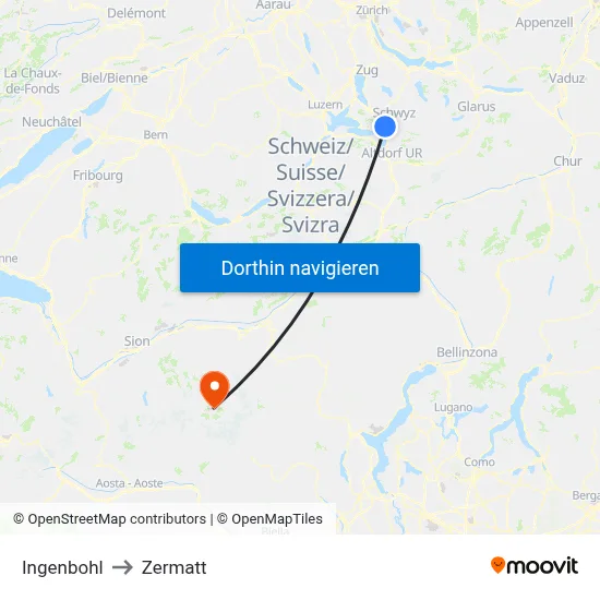 Ingenbohl to Zermatt map