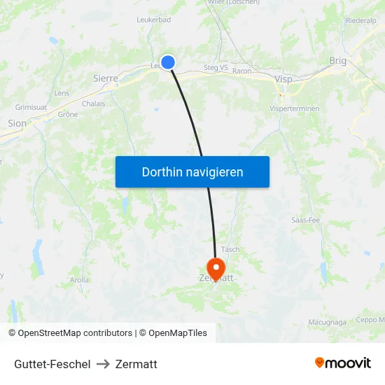 Guttet-Feschel to Zermatt map