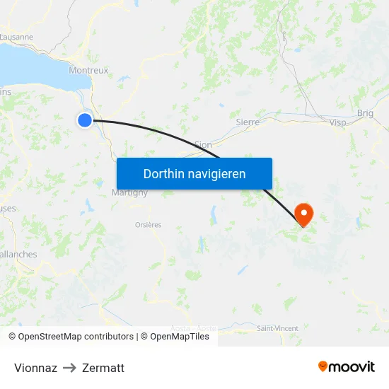 Vionnaz to Zermatt map