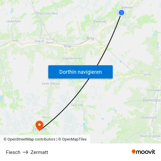 Fiesch to Zermatt map
