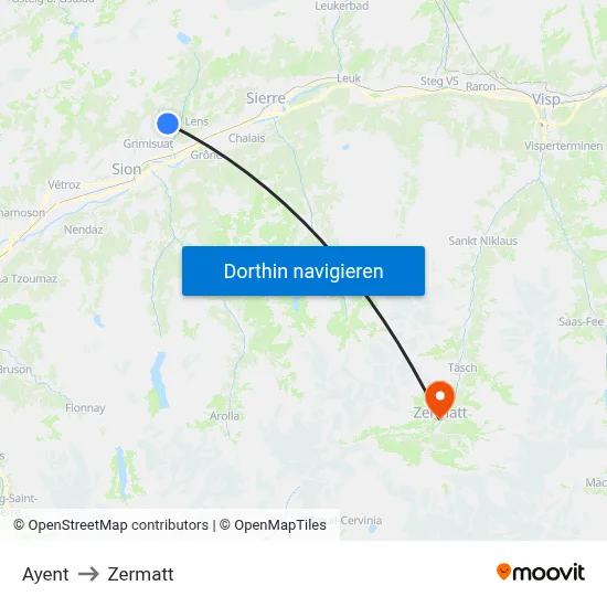 Ayent to Zermatt map