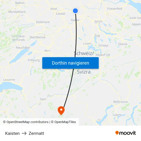 Kaisten to Zermatt map