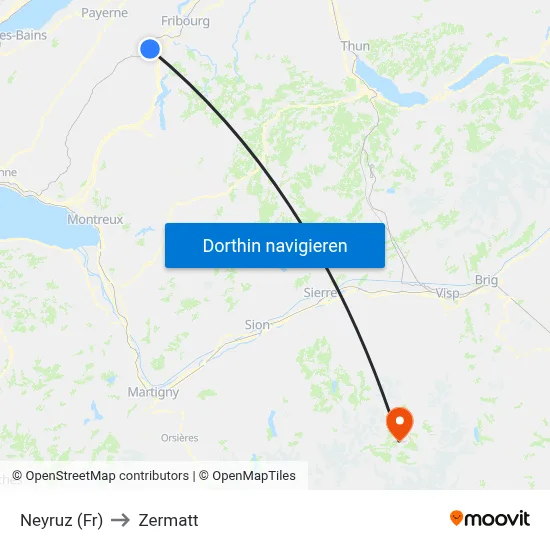 Neyruz (Fr) to Zermatt map