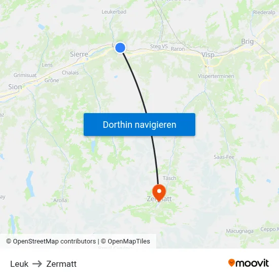 Leuk to Zermatt map