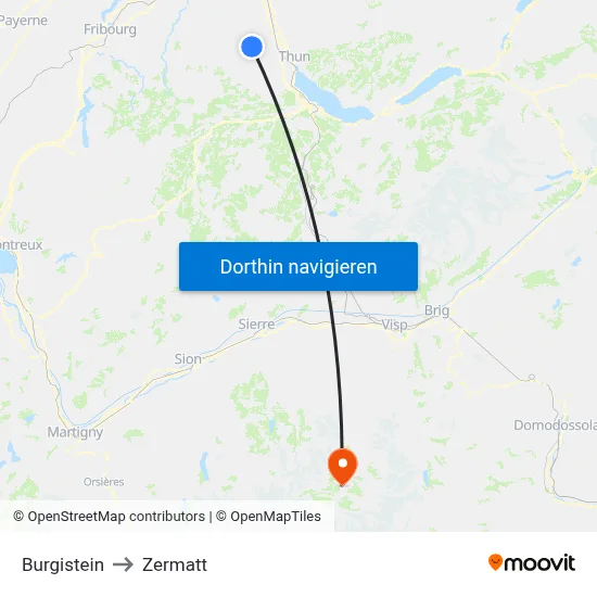 Burgistein to Zermatt map