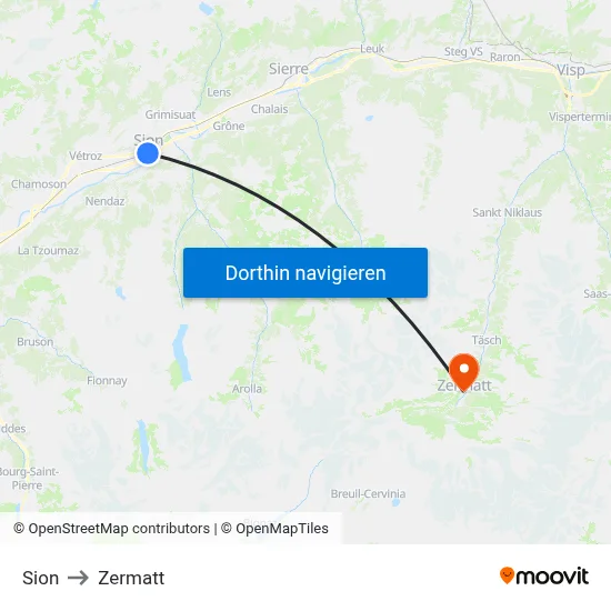 Sion to Zermatt map
