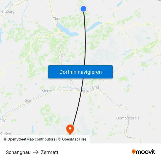 Schangnau to Zermatt map