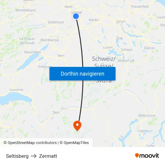 Seltisberg to Zermatt map
