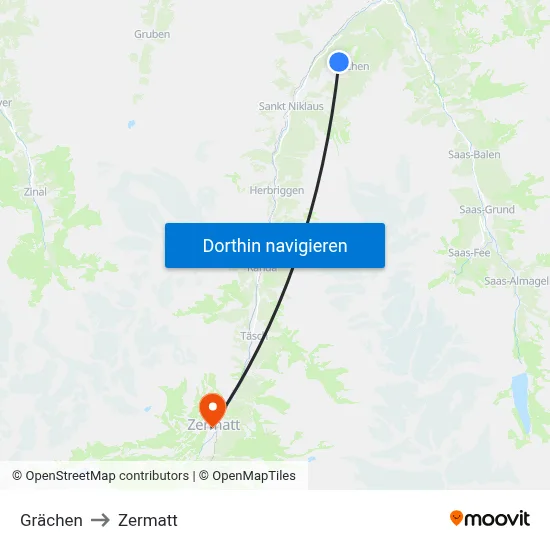 Grächen to Zermatt map