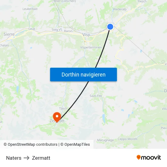 Naters to Zermatt map