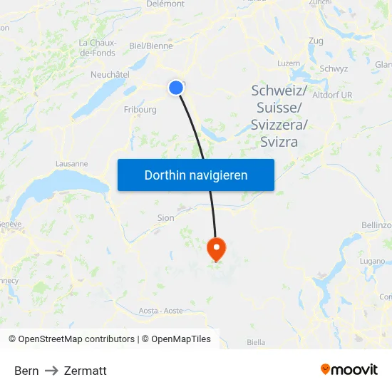 Bern to Zermatt map
