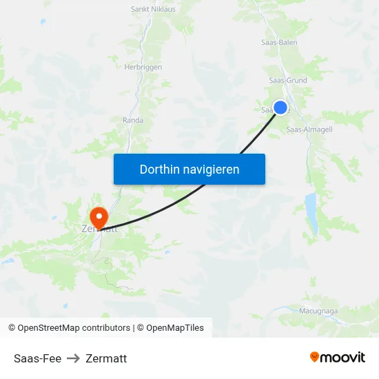 Saas-Fee to Zermatt map