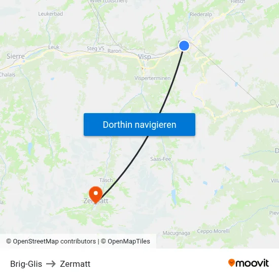 Brig-Glis to Zermatt map