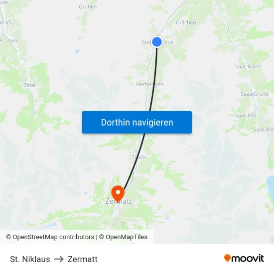 St. Niklaus to Zermatt map