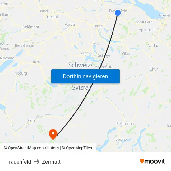 Frauenfeld to Zermatt map