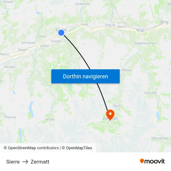 Sierre to Zermatt map