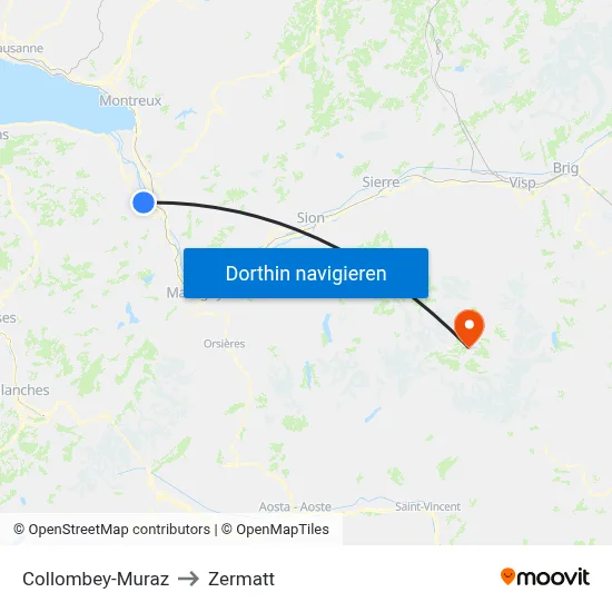 Collombey-Muraz to Zermatt map