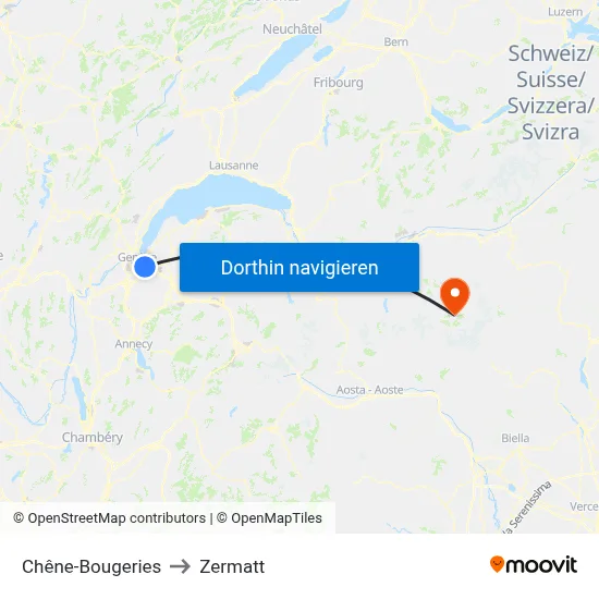 Chêne-Bougeries to Zermatt map