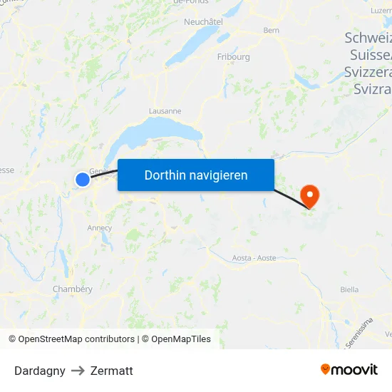 Dardagny to Zermatt map