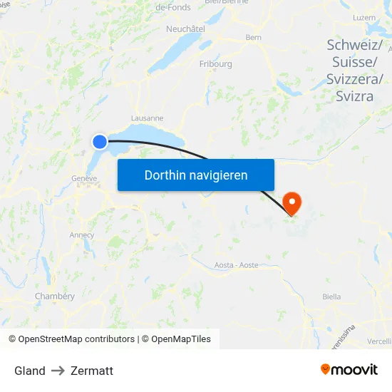 Gland to Zermatt map