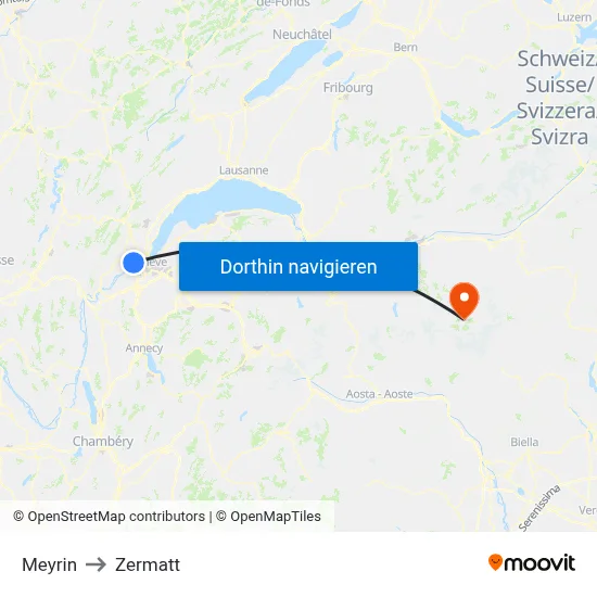 Meyrin to Zermatt map