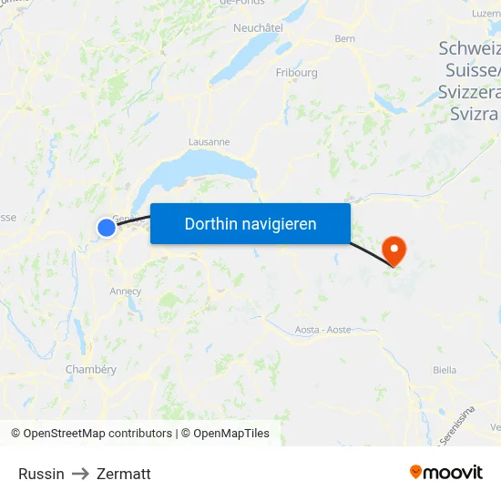 Russin to Zermatt map